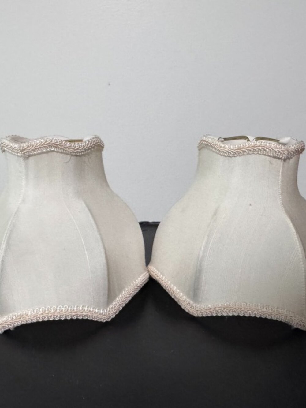 Victorian Scalloped Ivory Silk Bell Chandelier Shades, Set of 2, Braided Trim